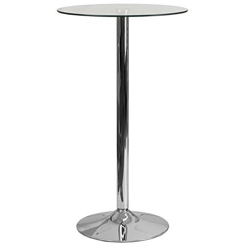 Pub Table Round Shape with Chrome Metal Base and Glass Top 41.75'' H x 23.75'' W x 23.75'' D in.