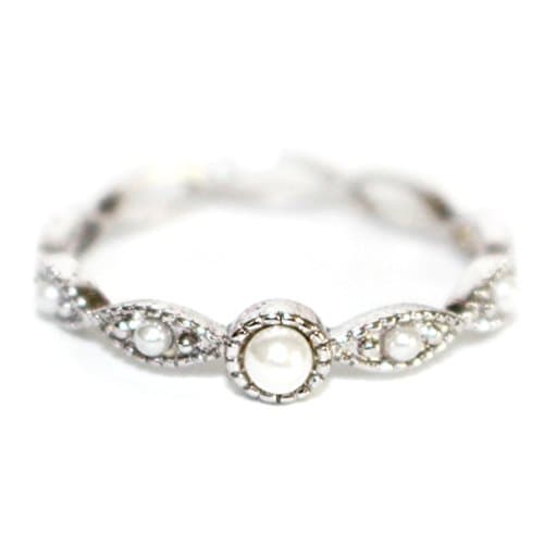 Gieschen Jewelers "Penta" 14K Rose / White Gold-Plated Stackable Ring with Simulated Pearl