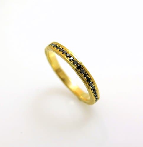 Handmade designer Black Diamond stacking ring 18k gold Pave