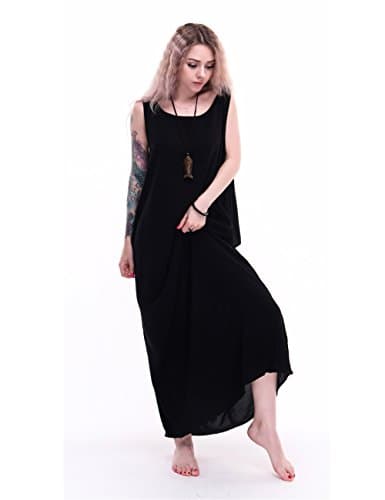 Yabliss Women's Halloween Costume Basic Layer Dress Long Tank Shift Dress Plain Sleeveless Loose Tunic Vest Maxi Dress Under Size 14