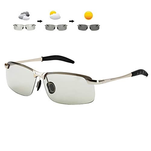 Photochromic Polarized Sunglasses for Men Rectangular Ultra-Light Metal Frame 100% UVA/UVB Protection for Outdoor