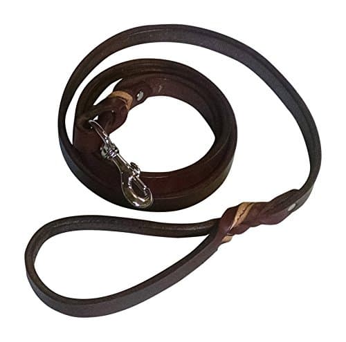 Dog Leash Premium Leather Lead for Training Walking Large, Medium Dogs. Individually Hand Crafted (6'-3/4" Crome brass snap, Mahogany)