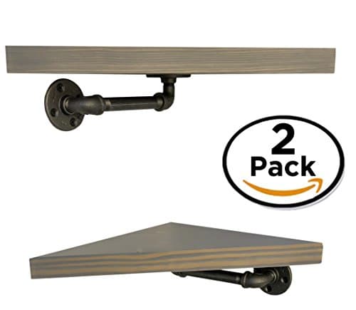 DIY CARTEL Industrial Pipe Corner Shelf Brackets - Hardware/brackets Only. Perfect for: Floating shelves and Industrial, Farmhouse, Vintage Pipe Furniture - Industrial Quality - 2 Pack