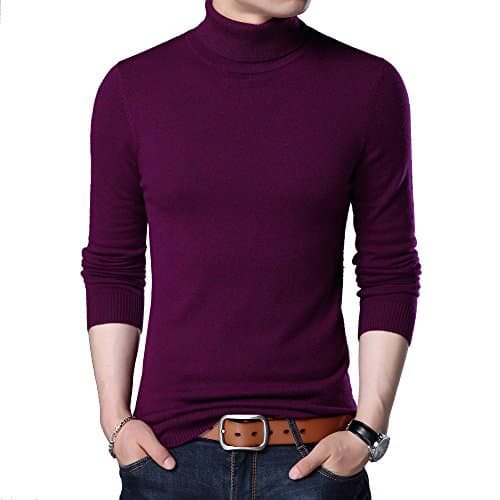 YOMIJN Men's Fashion Turtleneck Pullover Solid Sweater (L, Rubber Red)