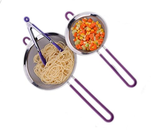 Fine Mesh Stainless Steel Strainer Set with Silicone Handles for Kitchen Food- Ideal to Strain Pasta Noodles, Quinoa, Sift & Sieve Flour & Powdered Sugar (Purple)
