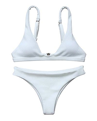 BOLLORY Women's 2pcs V Neck Bathing Suit Strap Bikini Padded Top Brazilian Bottom Swimsuit Set