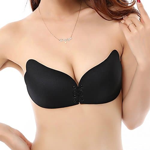 Self Adhesive Strapless Invisible Backless Push-up Bra by Kuzun (C, Black)