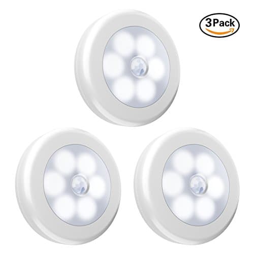 6LED Motion Sensor LED Night Lights, Qcai Battery-Powered Cordless LED Tap Light Smart Stair Step Light, LED Closet Light Safe Security Light for Cabinet Entrance Hallway Garage Bathroom-3 Packs