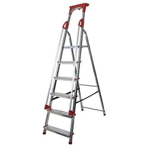 6 Tread Aluminium Safety Platform Step Ladder With Handrail & Tool Tray