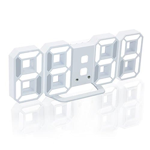 Modern Digital LED Wall Desktop Shelf Clock for Bedroom Home Office,Large 3D Decorative Alarm Clock with 3 Adjustable Brightness Levels USB Charging Port & Snooze (White Light)