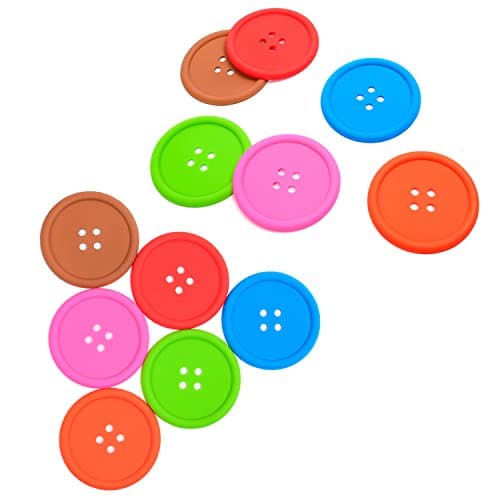 BmStar 12 Pcs Button Slice Silicone Coaster, Non-Slip Drink Cups Pad