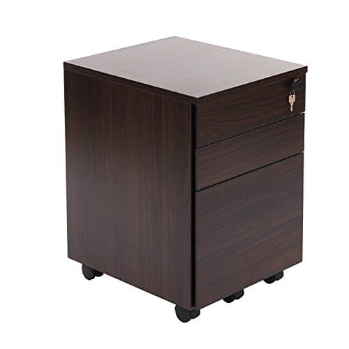 DECHO 3 Drawer Wood Mobile File Cabinet Fully Assembled Except Casters (Walnut)