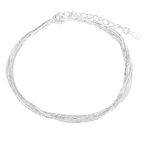 Sterling Silver Charm Bangle Bracelets Love Heart Dangle Chain bracelets Super Thin & Strong