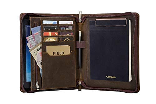 Retro Leather Portfolio Folder, A5 Size Document Clipboard Padfolio, Business Travel Carring Case for Men & Women ANPASSEN Dark Brown