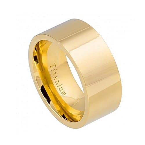 10MM Titanium Wedding Band Ring Pipe-cut Yellow Gold IP Titanium Ring