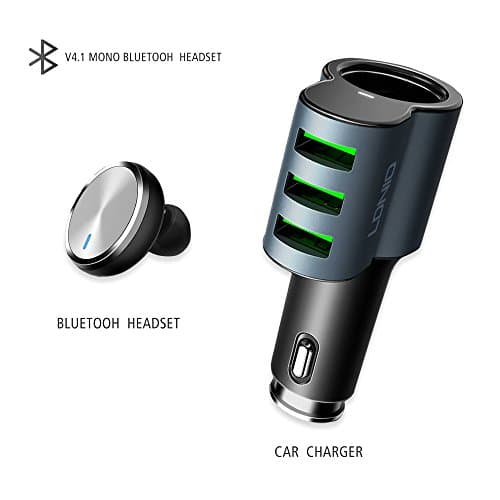 Car Charger with Bluetooth Earbuds Auto-id for iPhone/iPad Pro/Galaxy/Note/LG