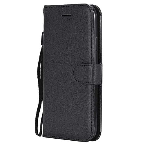 DENDICO iPhone X Case, iPhone XS Case, Premium Leather Wallet Phone Case, Flip Folio Protective Slim Bumper Shockproof Case for Apple iPhone X/XS - Black