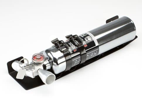 Chevy Corvette fire extinguisher bracket for C6 all models with Halguard clean agent 2.5lb fire extinguisher chrome