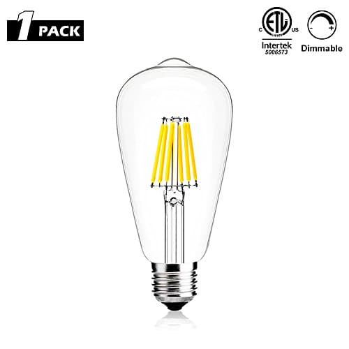 Create Bright ST64 Dimmable Edison Style Vintage LED Filament Light Bulb,6W(60W Incandescent Equivalent), E26 Medium Base Lamp,520lm,6400K Daylight,360°Beam Angle,ETL Listed,Pack of 1