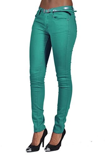 Stretch Denim Belted 5 Pocket Solid Colored Jade Jeans