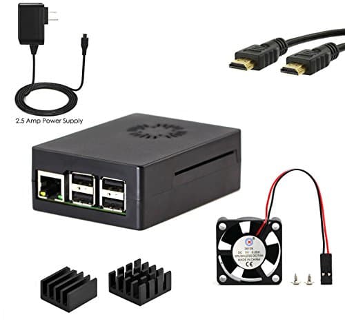 For Raspberry Pi 3 b+ Kit 2.5A Power Supply Adapter Case Heatsink with Fan HDMI Cable