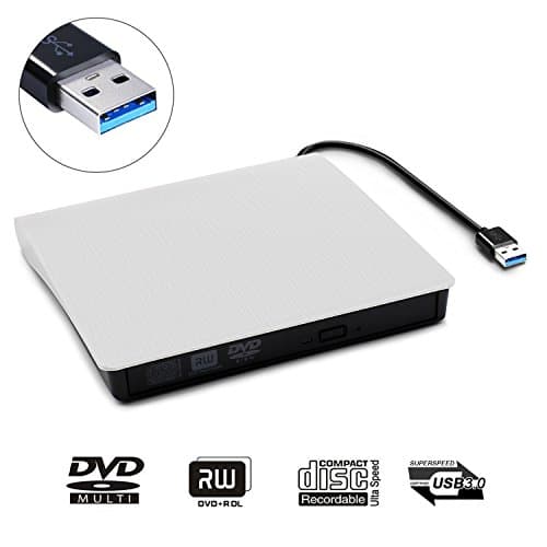 External DVD CD Drive, JIRVY USB 3.0 Ultra Slim Portable External Slot CD DVD Storage Drive External DVD Writer Burner Player RW/ROM Drive for Apple Macbook Pro Air iMAC or Laptops/Desktops (White)