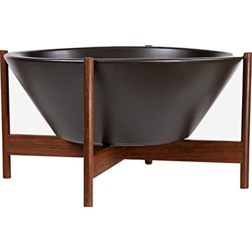 Modernica Ceramic Large Wok Planter | Walnut Stand - Charcoal