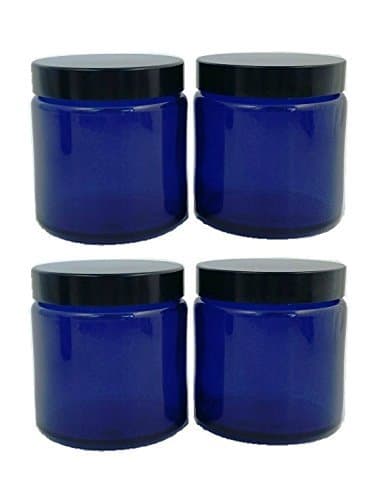 Avalon 120ml Blue Glass Jar with Black Lid ~ Pack of 4 ~ Refillable, Reusable ~ Perfect for Dry Food Storage, Candle Making, Preservation, Retro Sweets, and More