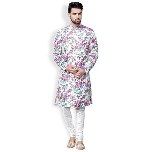 SVANIK Purple Printed Blended Sherwani.
