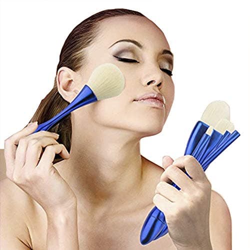 KRY Kabuki Brushes 5pcs Face Makeup Brush Set Super SOFT, Fluffy, DENSE, SILKY, Vegan-Friendly Synthetic Hair for Foundation Powder Eye shadow Concealer Contour Brushes with Makeup Brush Stand Holder