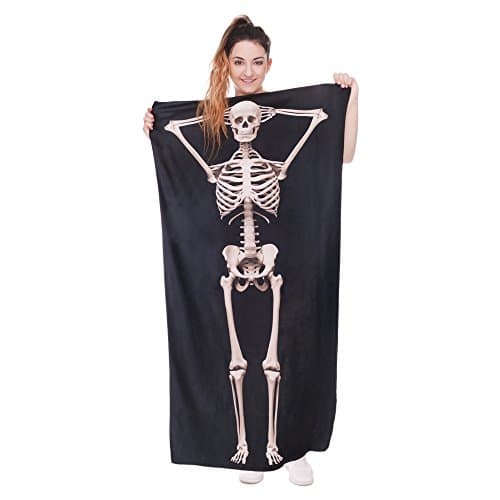 DueWork 55 x 27 inch Square Black Skeleton Print Bath Beach Towel Yoga Mat Blanket Swimwear Cover Up