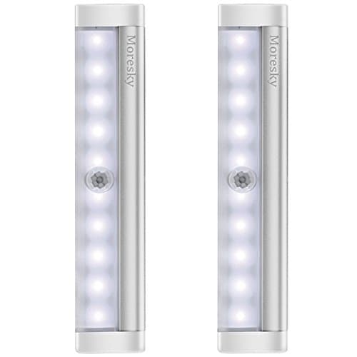LED Closet Light Motion Sensor Night Lights, Moresky 10 LED Bulbs USB Rechargeable Wireless Stick-on Anywhere Portable Magnetic Security Light for Closets, Cabinet, Wardrobe, Stairway (2 packs, White)