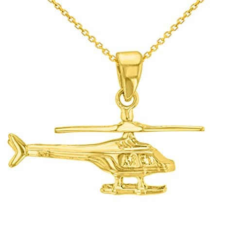 Solid 14K Yellow Gold Helicopter with Motion Moving Propeller Pendant Necklace