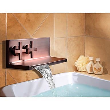 BL Modern retro Two Handle Oil Rubbed Bronze Waterfall Wall Mount Bathroom Bath Basin Sink Faucet Tap,Sink Faucet(Chrome plated solid brass)