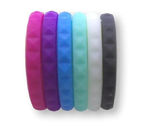 Endless Travel Store Womens Silicone Thin Stackable Wedding Functional Fashion Rings - 6 pack for Women - Diamond Pattern - Size 5 - for an active lifestyle