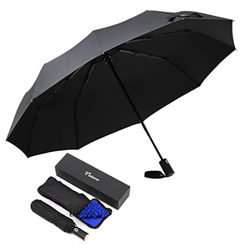 Leelbox Auto Umbrella Extra Large Windproof Folding Umbrellas Compact Travel Umbrella for Women and Man - with Absorbent Bag - Black