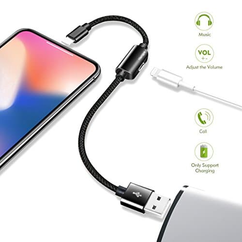 For iPhone 7 8 X USB Lightning Headphone Adapter Cable 8 Pin Connector Charge and Audio Splitter (0.8 FT)