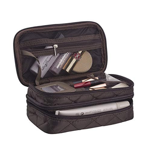AcmeSoy Multifunction Cosmetic Bag, 2-Layer Portable Makeup Pouch with Mirror, Waterproof Travel Organizer Bag for Women, Girls (coffee) …