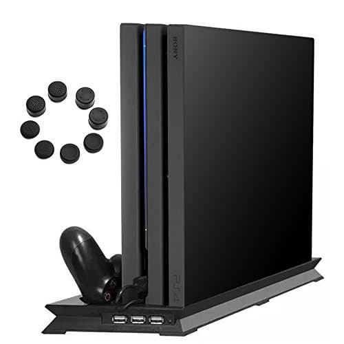 Junya PS4 Pro Vertical Stand with Dual Cooling Fan, Dual Controller Charging Station and 3 Extra USB Port for Playstation 4 Game Console