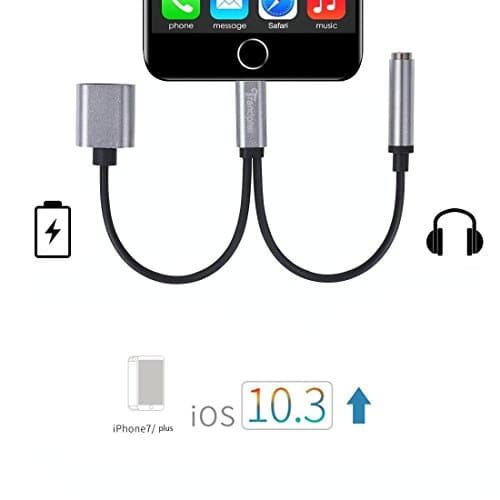Trandpter 2 in 1 Lightning Cable to 3.5mm Headphone Jack Adapter | Stereo Jack Adapter & Fast Charging Lightning Adapter Cable for iPhone 7 | iPhone 7 Plus Silver Compatible with iOS 10.3 (Silver)