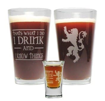 I Drink and I Know Things"Boilermaker" Gift Set with 16 Oz. Pint and 1 Oz. Shot Glass