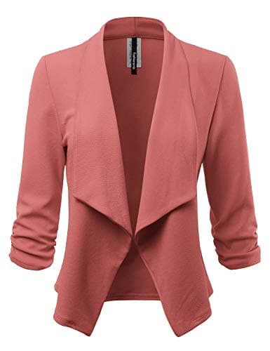 Women's Stretch 3/4 Gathered Sleeve Open Blazer Jacket (Made in USA)