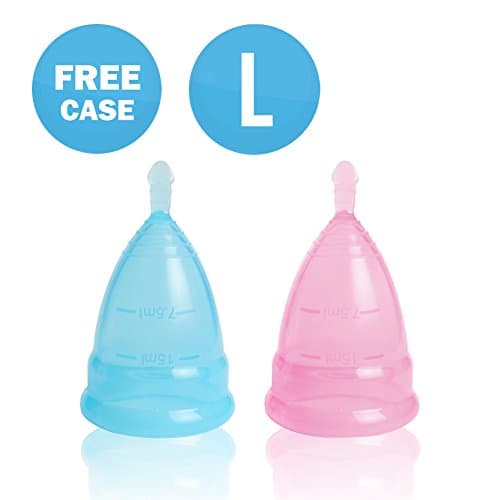 Venus Menstrual Cup | 2 pcs Reusable Menstrual Cups with Case | Better Feminine Hygiene Alternative to Tampons and Sanitary Napkin Pads | Leak Free Hypoallergenic Silicone | Size L | Blue Pink
