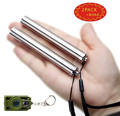 LED Pen Lights Stainless Steel 2 Pack | Mini Keychain Flashlights Pocket Size with Nice Moonlight| Mini Small Flashlights Perfect for Travel Hiking Home or Office with Mini Telescope