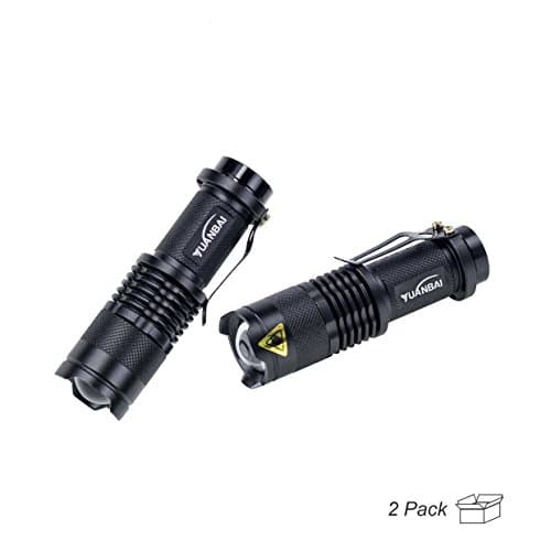 YUANBAI Mini LED Flashlight 3 Mode Tactical Flashlights 7w 300lm Adjustable Focus Zoomable Light, Skid-proof & Splashproof Design 2 Pack