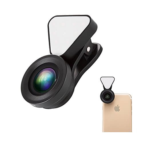 Aipinvip 3 in 1 Camera Lens with Fill Light,Clip-on Lens Kit with Selfie Ring Light, 140°Wide Angle, 15X Macro Lens Clip-on Cell Phone Camera Lenses Kit for iPhone iPad Android Smartphones (Black)