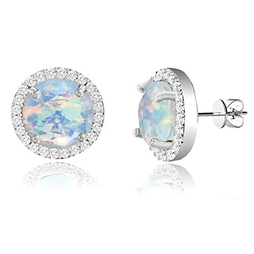 Moonstone Cubic Zirconia Halo Border Post Stud Earring (Circle)