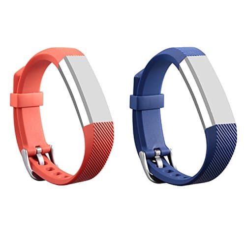 Fitbit Alta Band, Silicone Replacement Band for Fitbit Alta HR and Alta Band With Metal Clasp (Orange&Dark blue/#A, Small 5.5" - 6.7" wrist)