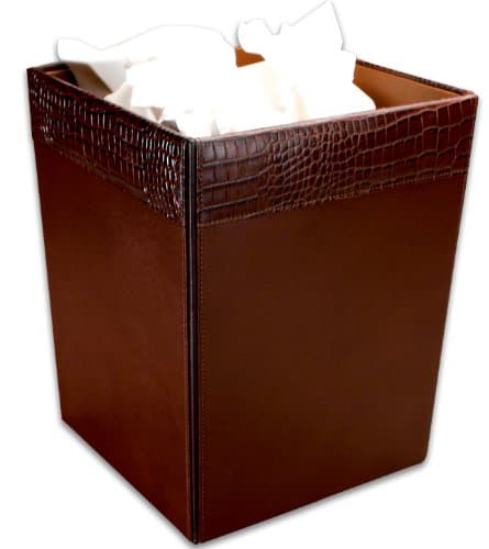 Dacasso Brown Crocodile Embossed Leather Waste Basket