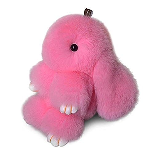 Bunny Rex Rabbit Fur Key Chain Car Handbag Wallet Backpack Key Ring Plush Toy (Pink, 5.1inch/13cm)